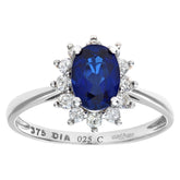 1.09ct Oval Sapphire and 0.25ct Round Diamond Cluster Ring in UK Hallmarked 9ct White Gold